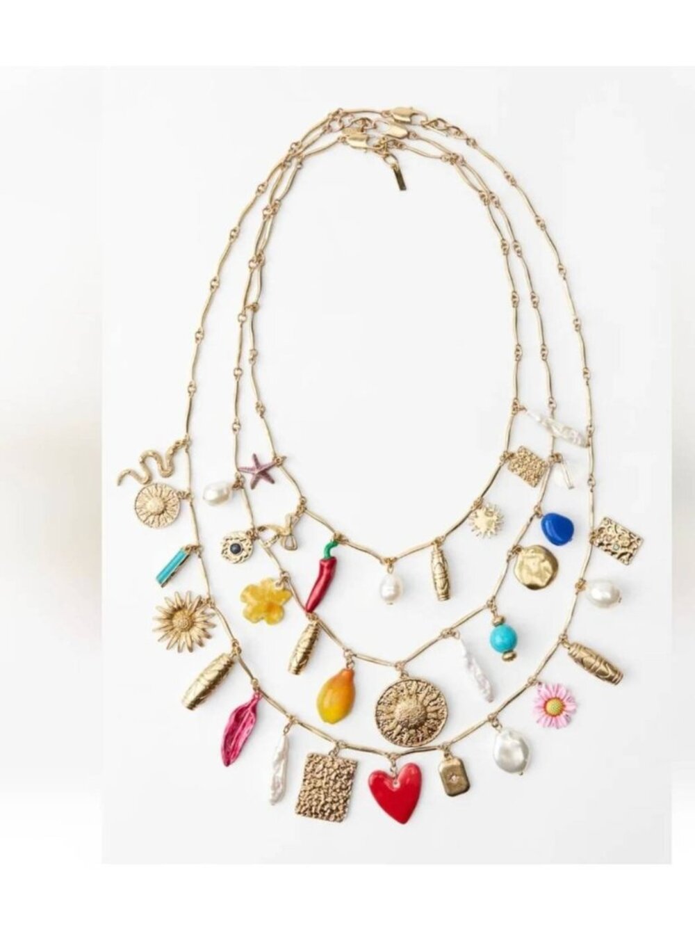 Zara Long Charm Necklace 3 Pack Pendant heart Feather Jewelry New